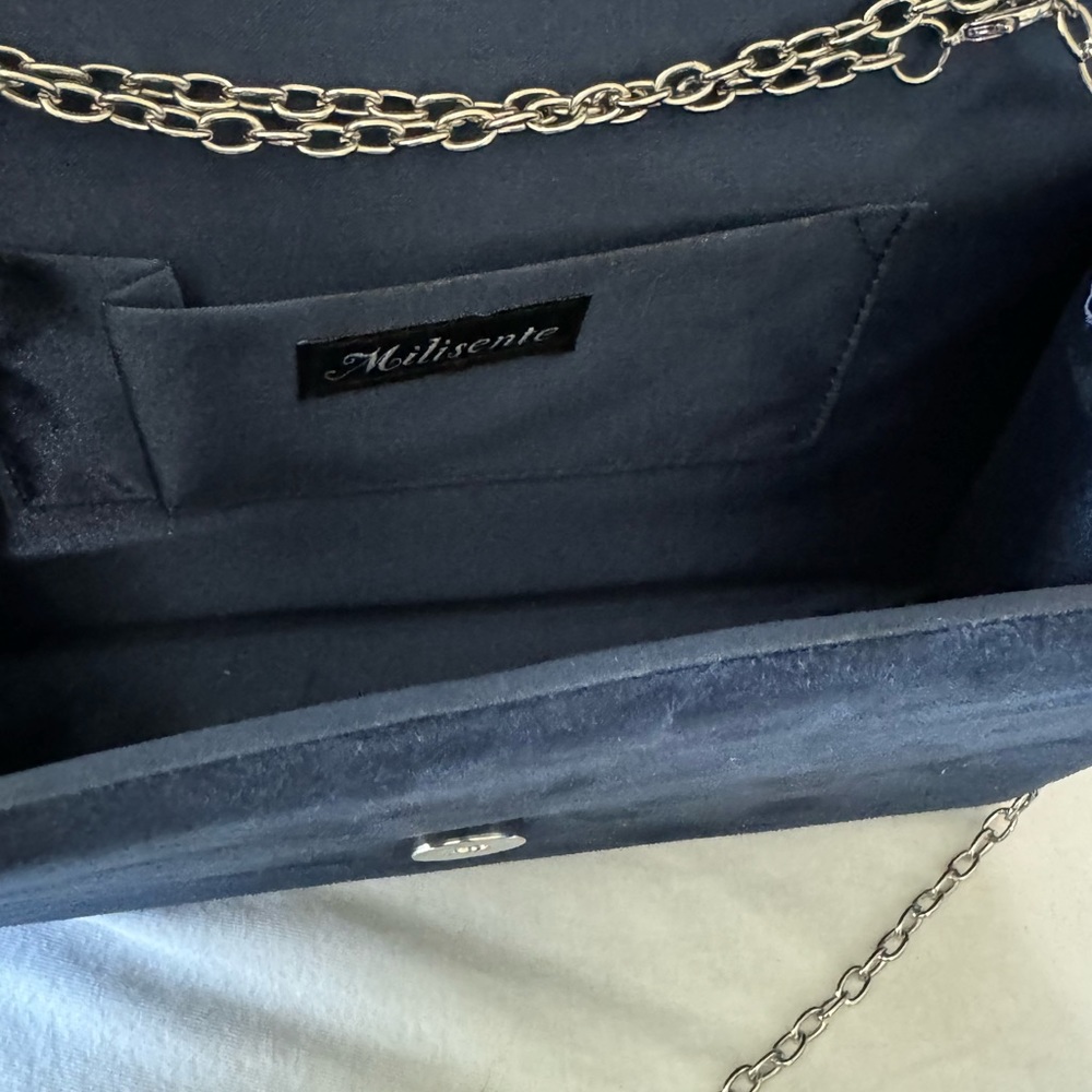 Navy blue evening bag clutch chain strap prom wedding special occasion - Picture 3 of 5